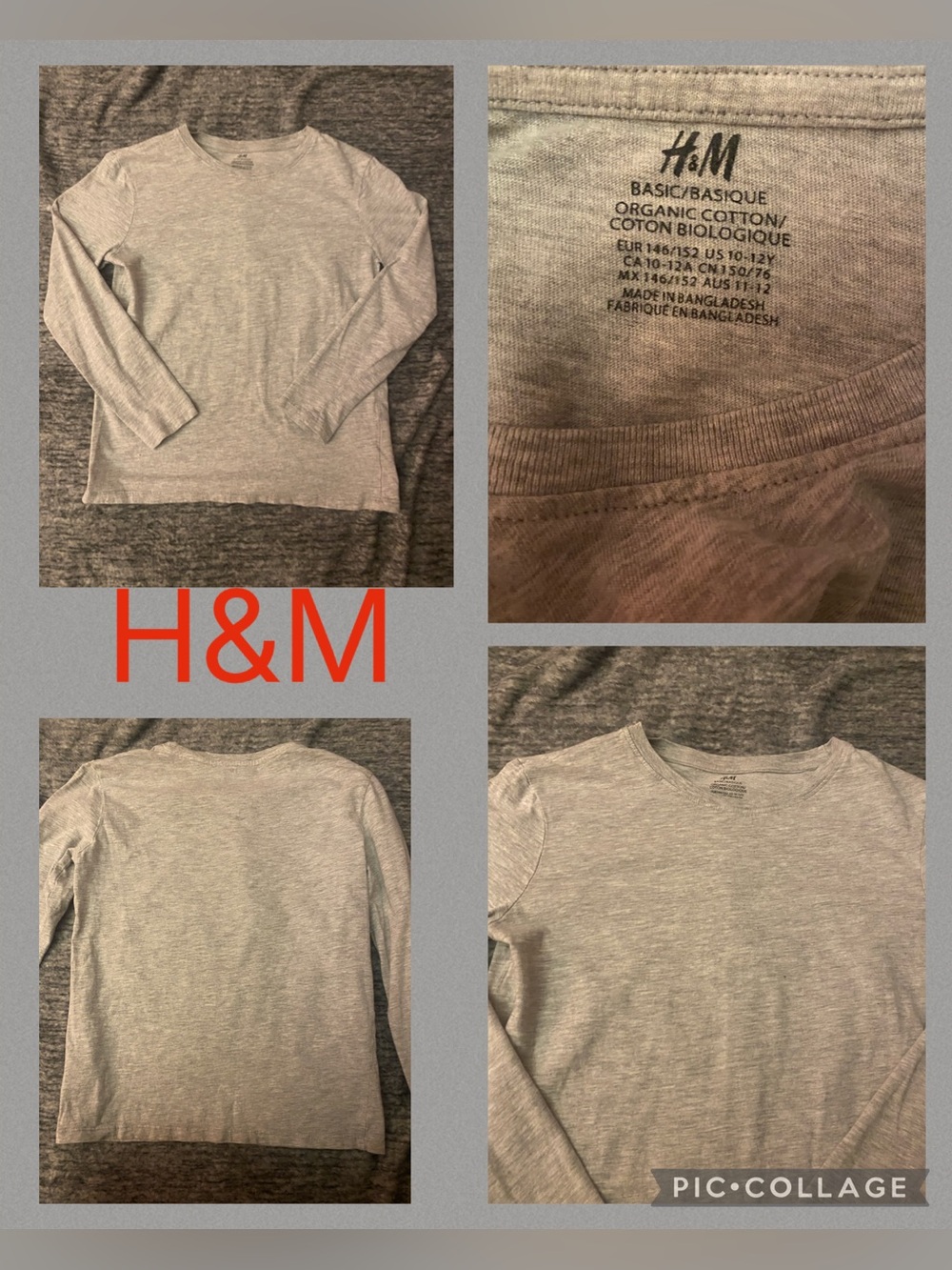 - H&M boys basic long-sleeve T-shirt. Heather Gray 10-12 years